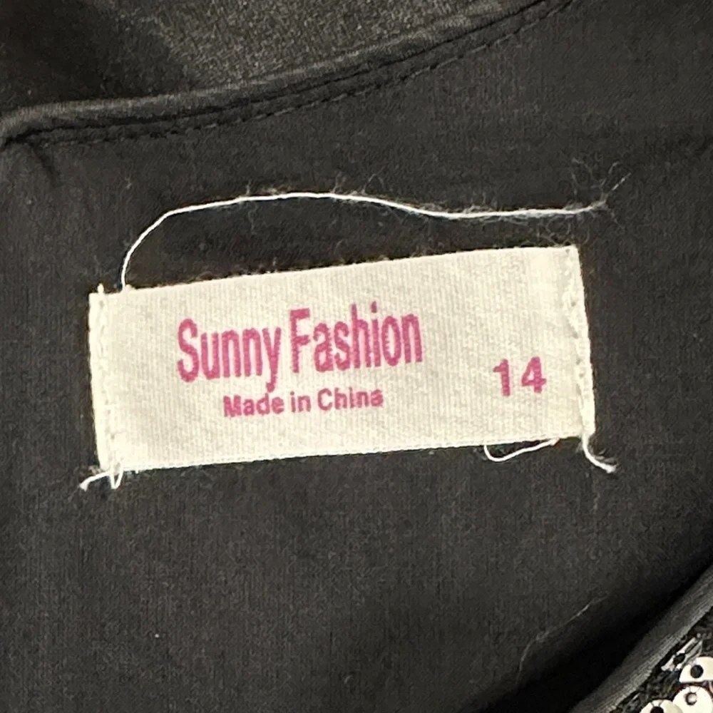 Sunny Fashion Big Girls Hi-Low Shiny Sparkling Sequins Silver Black Dress 14